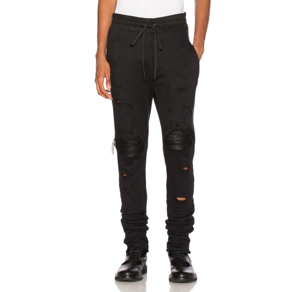 AMIRI Sweatpants XL MX1 Distressed Leather Knee Pad Zip Side Black